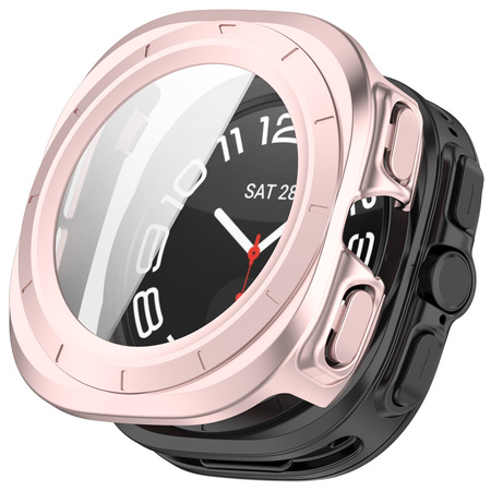 Etui ze szkłem do zegarka Bizon Case+Glass Watch do Galaxy Watch Ultra 2 / 1, satynowo różowe