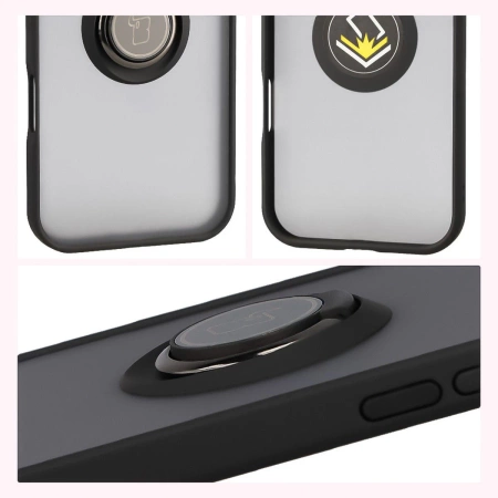 Etui z uchwytem na palec Bizon Case Hybrid Ring do iPhone Air, przydymione z czarną ramką