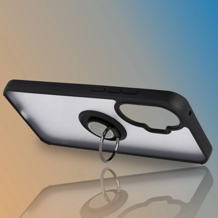 Etui z uchwytem na palec Bizon Case Hybrid Ring do Xiaomi POCO F7, przydymione z czarną ramką