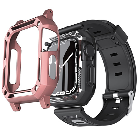 Etui z paskiem Bizon Strap + Case Watch Armor do Apple Watch 40 / 41mm, jasnoróżowe