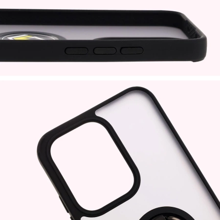 Etui z uchwytem na palec Bizon Case Hybrid Ring do Oppo Reno13, przydymione z czarną ramką