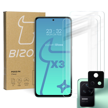 3x Szkło hartowane + szybka na aparat Bizon Glass Clear Pack do Xiaomi Poco F4