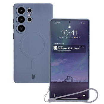 Silikonowe etui z pierścieniem magnetycznym Bizon Case Silicone Magnetic do Galaxy S25 Ultra, szare