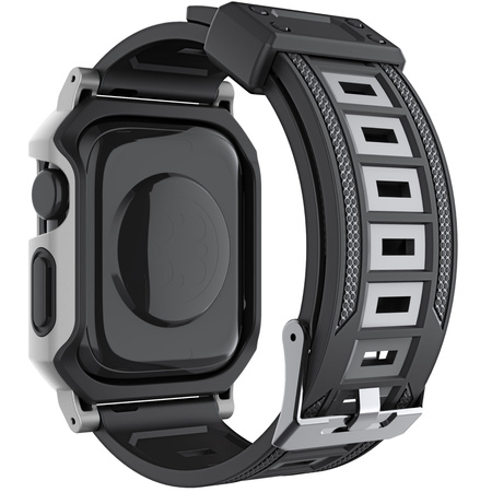 Etui z paskiem Bizon Strap + Case Watch Armor do Apple Watch 44 / 45mm, srebrne
