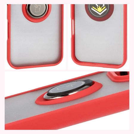 Etui z uchwytem na palec Bizon Case Hybrid Ring do Honor 400 Lite, przydymione z czerwoną ramką