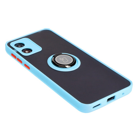 Etui z uchwytem na palec Bizon Case Hybrid Ring do Motorola Moto E13, przydymione z jasnoniebieską ramką