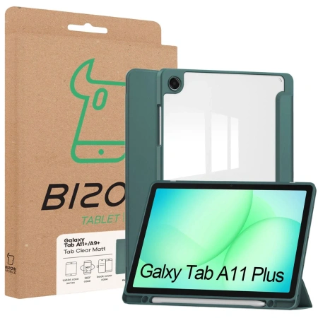 Etui z klapką Bizon Case Tab Clear Matt do Galaxy Tab A11 Plus / A9 Plus, ciemnozielone