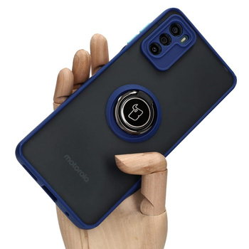 Etui z uchwytem na palec Bizon Case Hybrid Ring do Motorola Moto G42 , przydymione z granatową ramką