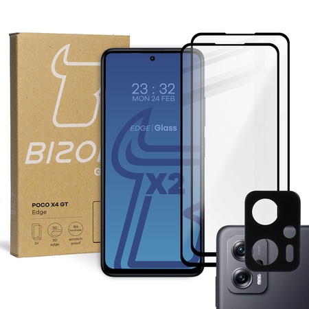 Szkło hartowane Bizon Glass Edge - 2 sztuki + ochrona na obiektyw, Xiaomi Poco X4 GT