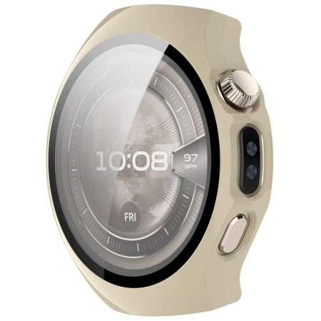 Etui ze szkłem do zegarka Bizon Case+Glass Watch do Huawei Watch 5 46 mm, beżowe