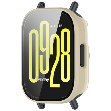 Etui ze szkłem do zegarka Bizon Case+Glass Watch do Xiaomi Redmi Watch 5 Active, beżowe