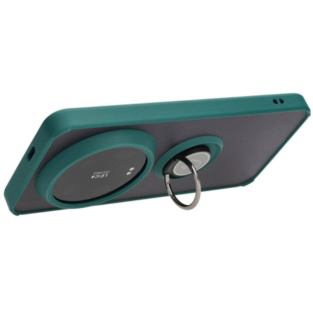 Etui z uchwytem na palec Bizon Case Hybrid Ring do Xiaomi 14 Ultra, przydymione z ciemnozieloną ramką