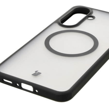 Etui z pierścieniem magnetycznym Bizon Case MatteO do Galaxy A36 5G, półprzezroczyste z czarną ramką