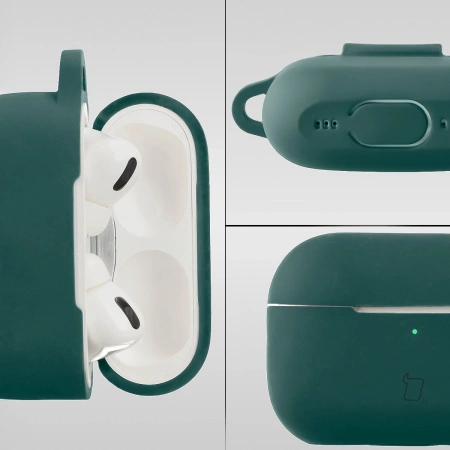 Silikonowe etui z karabińczykiem Bizon Case Headphone Silicone do AirPods Pro 2, ciemnozielone 