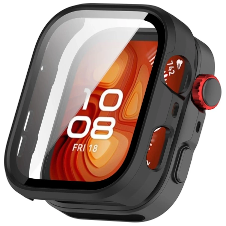 Etui ze szkłem do zegarka Bizon Case+Glass Watch do Huawei Watch Fit 4 Pro, czarne matowe