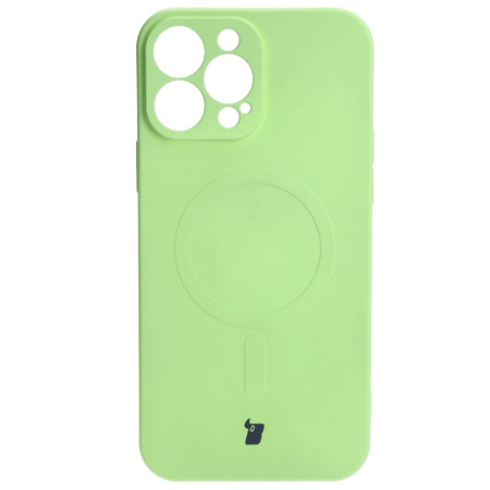 Etui silikonowe z pierścieniem magnetycznym Bizon Case Silicone Magnetic do iPhone 13 Pro Max, jasnozielone