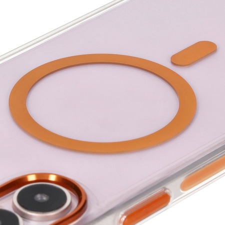 Etui z pierścieniem magnetycznym Bizon Case Marco do iPhone 16 Plus, przezroczyste z pomarańczową ramką