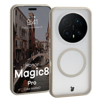 Etui z pierścieniem magnetycznym Bizon Case MatteO do Honor Magic8 Pro, przydymione-beżowe