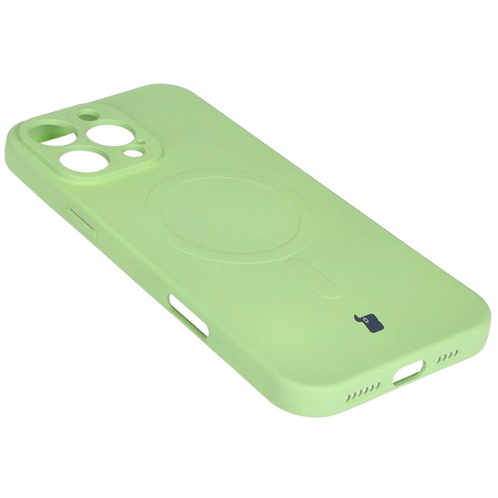 Silikonowe etui z pierścieniem magnetycznym Bizon Case Silicone Magnetic do iPhone 16 Pro Max, jasnozielone