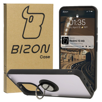 Etui z uchwytem na palec Bizon Case Hybrid Ring do Xiaomi Redmi 13 4G, przydymione z czarną ramką