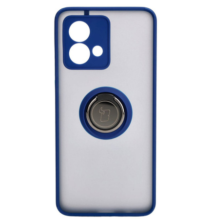 Etui z uchwytem na palec Bizon Case Hybrid Ring do Motorola Moto G84 5G, przydymione z granatową ramką