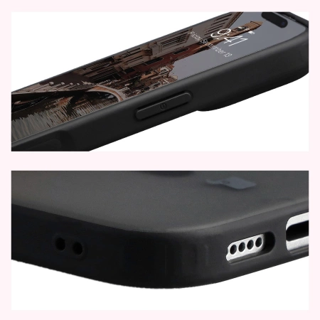 Etui z pierścieniem magnetycznym Bizon Case MatteO do iPhone 16 Pro, półprzezroczyste z czarną ramką