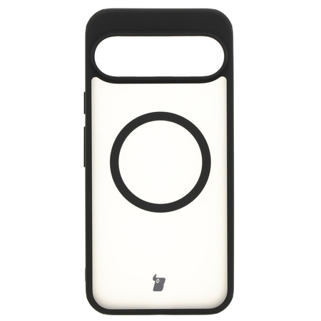 Etui z pierścieniem magnetycznym Bizon Case MatteO do Google Pixel 9 Pro XL, półprzezroczyste z czarną ramką