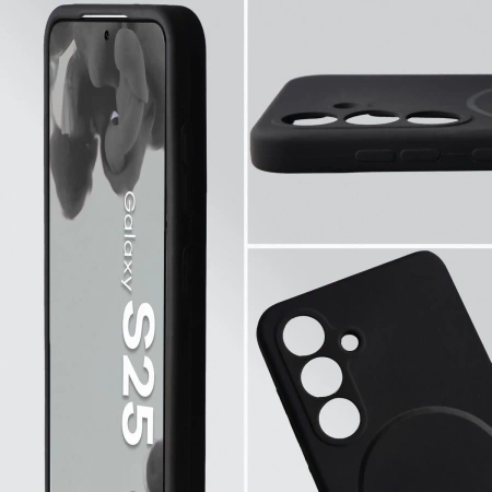 Silikonowe etui z pierścieniem magnetycznym Bizon Soft Case Magnetic do Galaxy S25, czarne