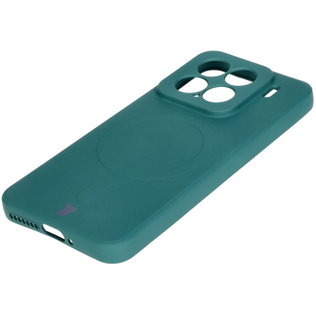 Silikonowe etui z pierścieniem magnetycznym Bizon Case Silicone Magnetic Sq do Xiaomi 15, ciemnozielone
