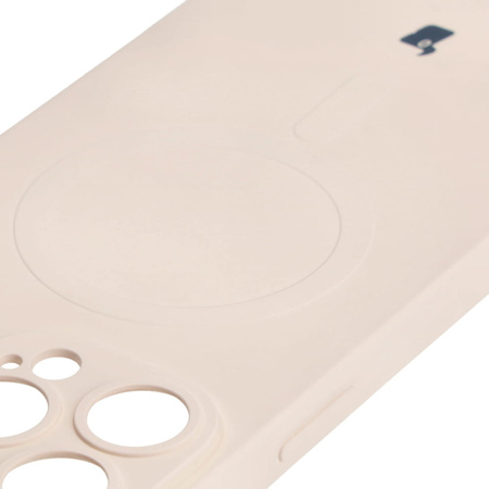 Etui silikonowe z pierścieniem magnetycznym Bizon Case Silicone Magnetic do iPhone 14 Pro Max, beżowe