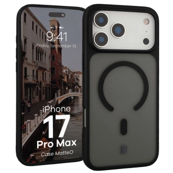 Etui z pierścieniem magnetycznym Bizon Case MatteO do iPhone 17 Pro Max, przydymione-czarne