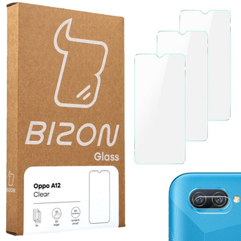 Szkło hartowane Bizon Glass Clear - 3 szt. + obiektyw, Oppo A12