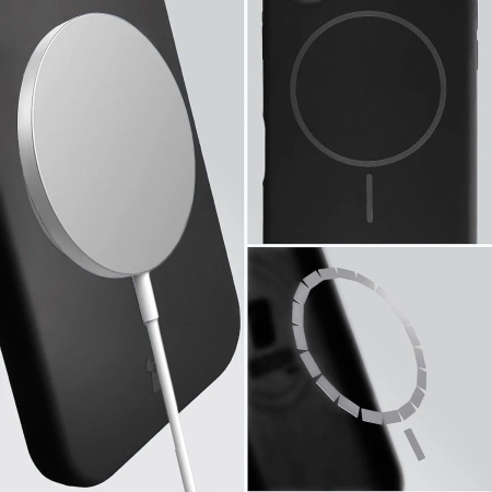 Silikonowe etui z pierścieniem magnetycznym Bizon Soft Case Magnetic do iPhone 16 Plus, czarne