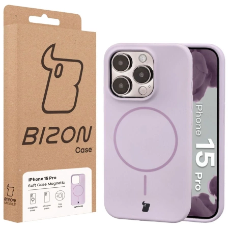 Silikonowe etui z pierścieniem magnetycznym Bizon Soft Case Magnetic do iPhone 15 Pro, jasnofioletowe