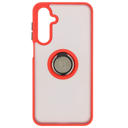 Etui z uchwytem na palec Bizon Case Hybrid Ring do Galaxy A16 4G/5G, przydymione z czerwoną ramką