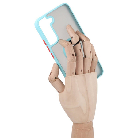 Etui z uchwytem na palec Bizon Case Hybrid Ring do Galaxy S22 Plus, przydymione z jasnoniebieską ramką