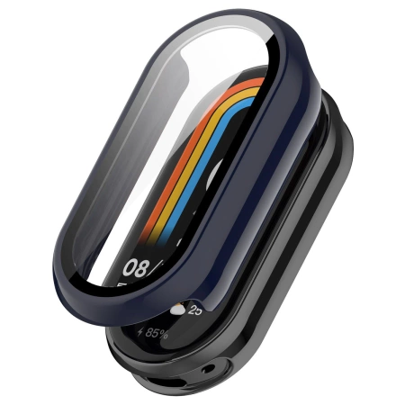 Etui ze szkłem do zegarka Bizon Case+Glass Watch do Xiaomi Smart Band 10, niebieskie