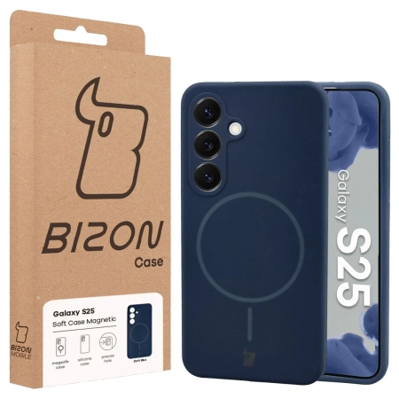 Silikonowe etui z pierścieniem magnetycznym Bizon Soft Case Magnetic do Galaxy S25, granatowe