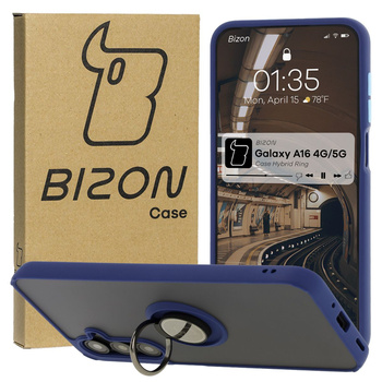 Etui z uchwytem na palec Bizon Case Hybrid Ring do Galaxy A16 4G/5G, przydymione z granatową ramką