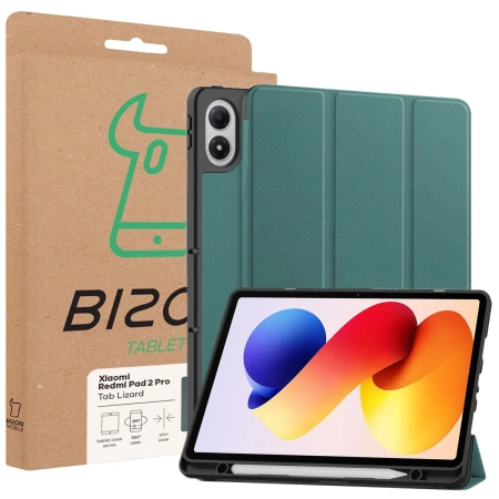 Etui z klapką Bizon Case Tab Lizard do Xiaomi Redmi Pad 2 Pro, ciemnozielone