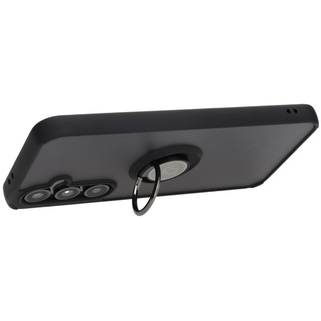 Etui z uchwytem na palec Bizon Case Hybrid Ring do Galaxy S24 FE, przydymione z czarną ramką