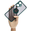 Etui z uchwytem na palec Bizon Case Hybrid Ring do Realme C55, przydymione z ciemnozieloną ramką