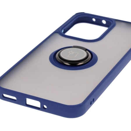 Etui z uchwytem na palec Bizon Case Hybrid Ring do Oppo Reno13, przydymione z granatową ramką