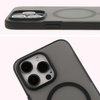 Etui z pierścieniem magnetycznym Bizon Case MatteO do iPhone 15, półprzezroczyste z czarną ramką