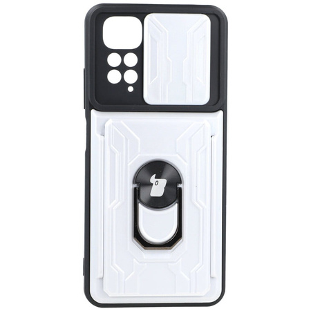 Etui Bizon Case Camshield Card Slot Ring do Xiaomi Redmi Note 11/11S, białe