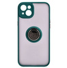 Etui z uchwytem na palec Bizon Case Hybrid Ring do iPhone 15 Plus, przydymione z ciemnozieloną ramką