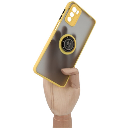 Etui z uchwytem na palec Bizon Case Hybrid Ring do Motorola Moto G42 , przydymione z żółtą ramką