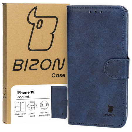 Etui z klapką Bizon Case Pocket do iPhone 15, granatowe