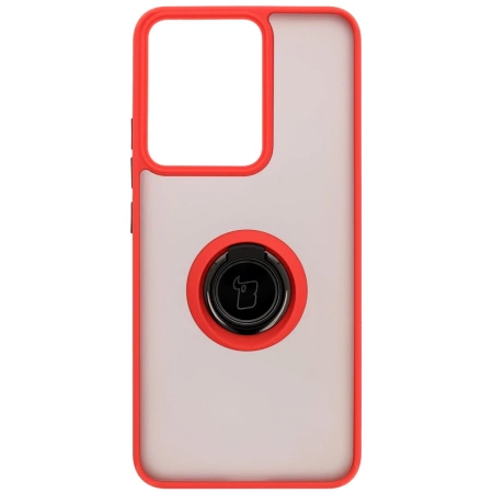 Etui z uchwytem na palec Bizon Case Hybrid Ring do Realme 14 5G / 14T 5G, przydymione z czerwoną ramką
