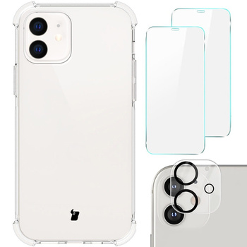 Etui + 2x szkło + obiektyw Bizon Case Clear Pack do iPhone 12, przezroczyste